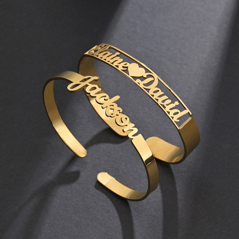  Name Letter Cuff Bracelet Waterproof Opening 18k Gold Plated Stainless Steel Bracelet Bangles Jewelry Women