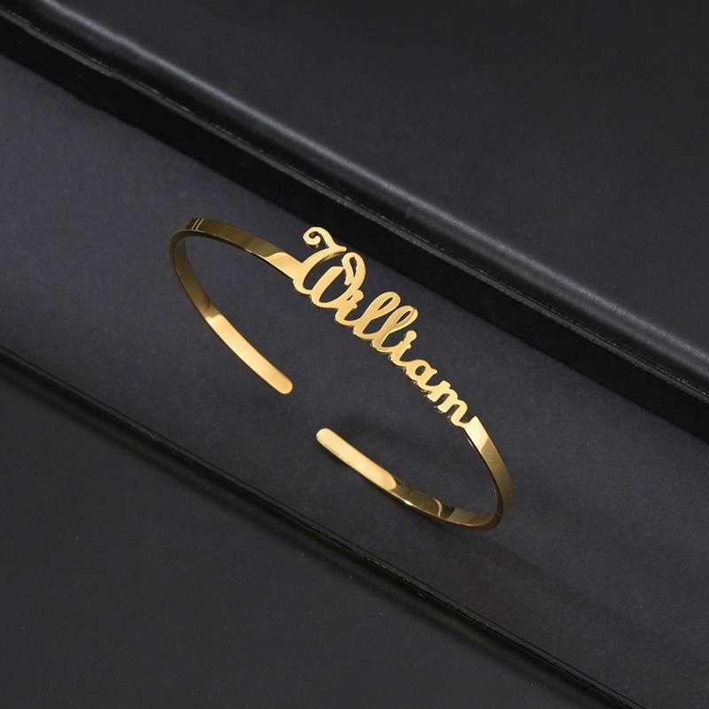  Name Letter Cuff Bracelet Waterproof Opening 18k Gold Plated Stainless Steel Bracelet Bangles Jewelry Women