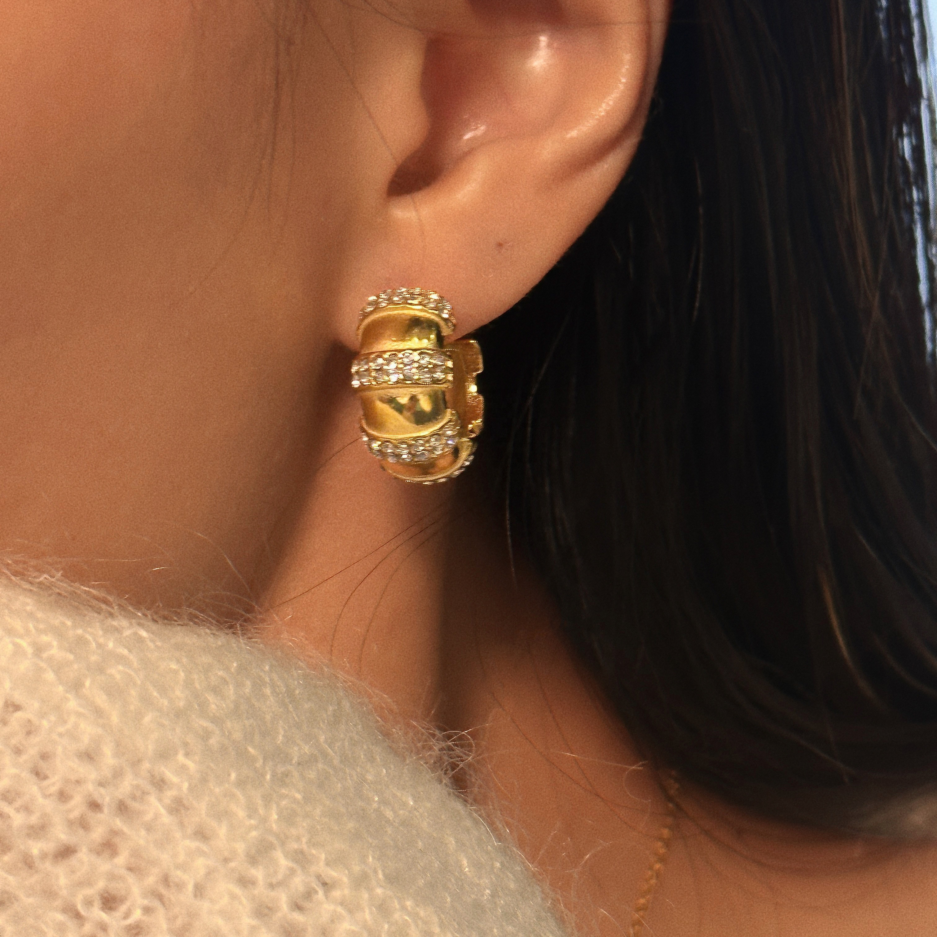 2023 Dazan New 18k Gold Plated Unique Hypoallergenic Stainless Steel Bamboo Iced Out Zircon Earrings Dance Jewelry For W