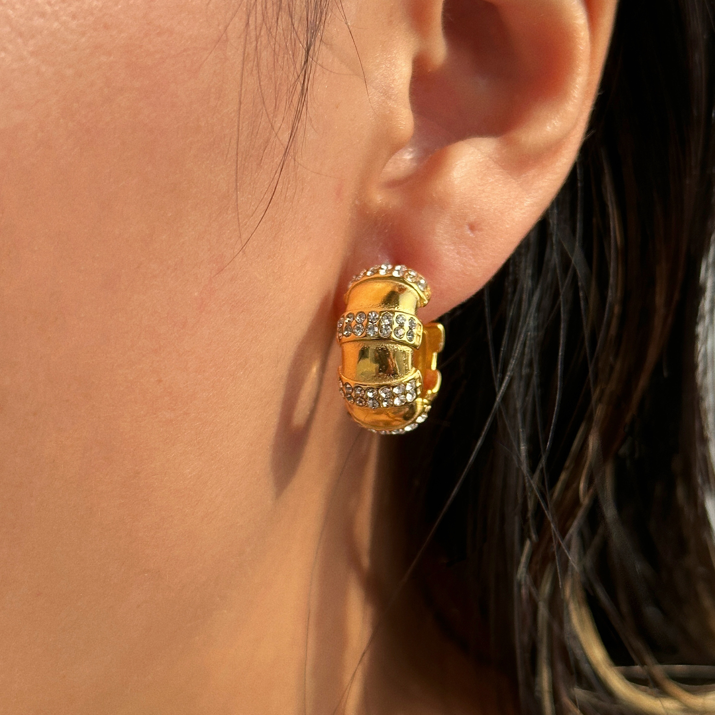 2023 Dazan New 18k Gold Plated Unique Hypoallergenic Stainless Steel Bamboo Iced Out Zircon Earrings Dance Jewelry For W