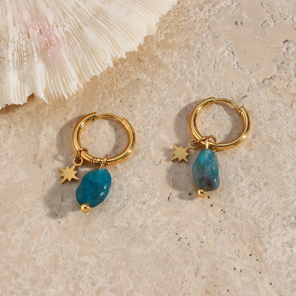 Octagonal Star Amazonite Apatite Lapis Lazuli Natural Stone Dangling Huggie Earrings Jewelry Women 