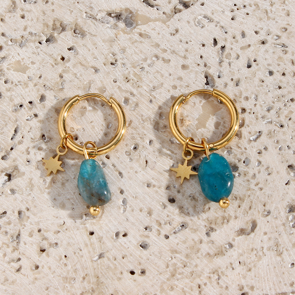 Octagonal Star Amazonite Apatite Lapis Lazuli Natural Stone Dangling Huggie Earrings Jewelry Women 