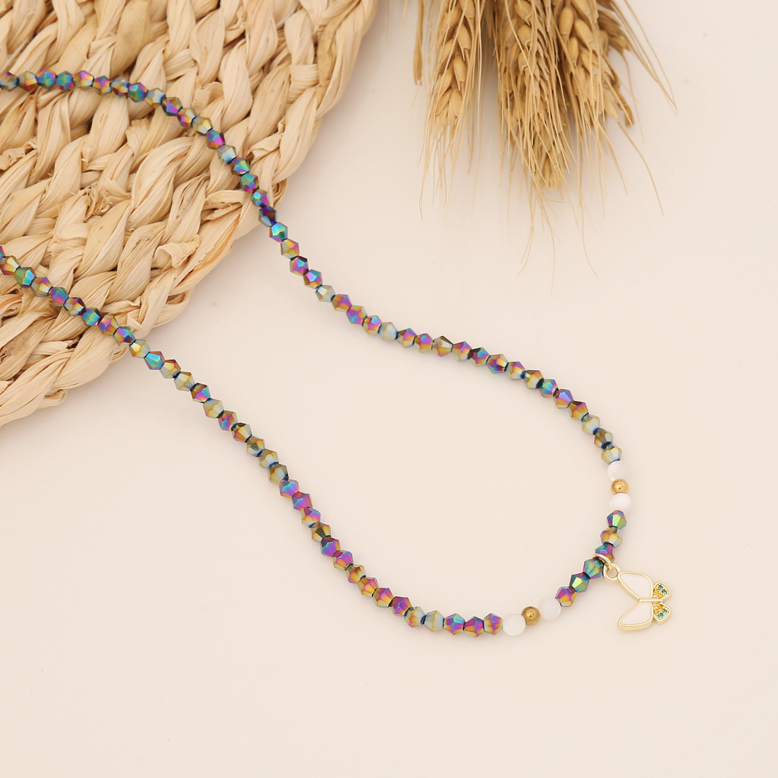 Multicolor Beads Crystal Choker Heart Butterfly Rainbow Pendant Clavicle Chain Charm Necklace For Women Fashion Jewelry