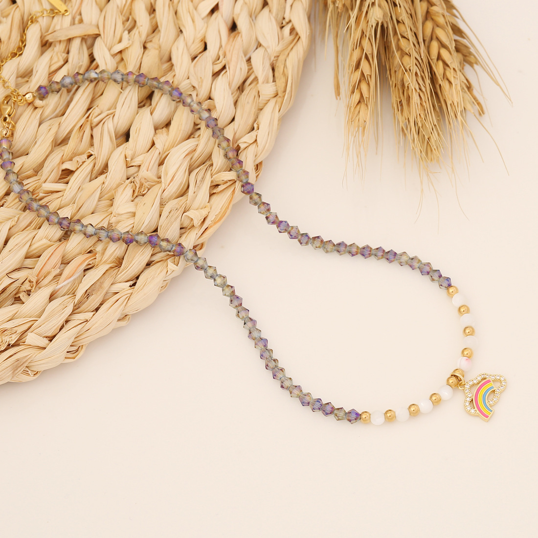 Multicolor Beads Crystal Choker Heart Butterfly Rainbow Pendant Clavicle Chain Charm Necklace For Women Fashion Jewelry