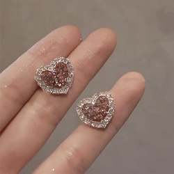 925 Silver Needle 2023 New SeniorTemperament Love Pink Zircon Jewelry Shiny Women's Delicate Earrings High quality light