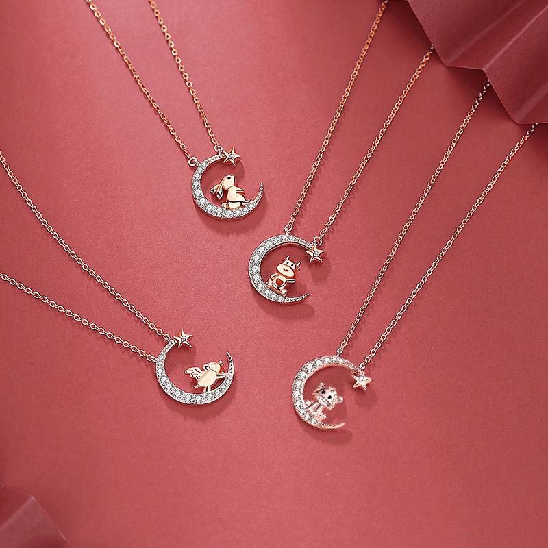  Zodiac Necklace Silver 925 Rose Gold INS Collarbone Chain Moon State Tide Pendant Necklace