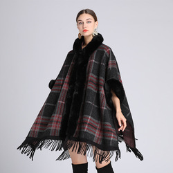 Lady Hooded Cloak Poncho Faux Rabbit Fur Cape Wrap Stoles Cardigan Coat Cashmere Shawl Scarves Scarfs for Women