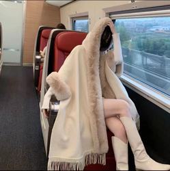 Lady Hooded Cloak Poncho Faux Rabbit Fur Cape Wrap Stoles Cardigan Coat Cashmere Shawl Scarves Scarfs for Women