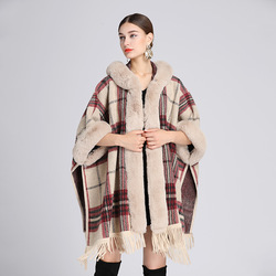 Lady Hooded Cloak Poncho Faux Rabbit Fur Cape Wrap Stoles Cardigan Coat Cashmere Shawl Scarves Scarfs for Women