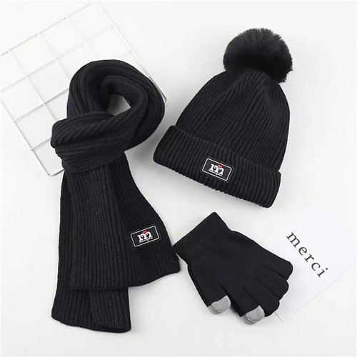 Three-piece Scarf Hat Set Baby Girls Children Beanies Knitted  Hats Kids Winter Warm Wool Crochet Caps hat scarf gloves 