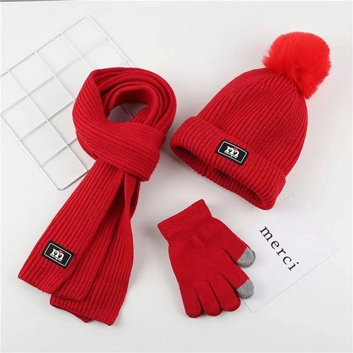 Three-piece Scarf Hat Set Baby Girls Children Beanies Knitted  Hats Kids Winter Warm Wool Crochet Caps hat scarf gloves 
