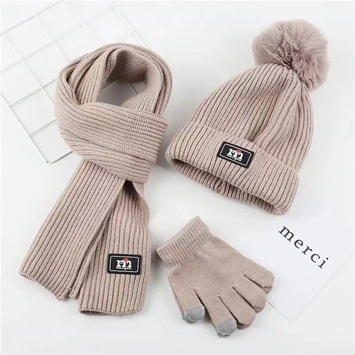 Three-piece Scarf Hat Set Baby Girls Children Beanies Knitted  Hats Kids Winter Warm Wool Crochet Caps hat scarf gloves 