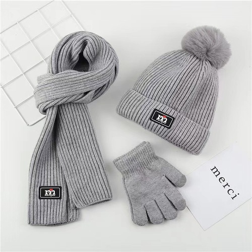 Three-piece Scarf Hat Set Baby Girls Children Beanies Knitted  Hats Kids Winter Warm Wool Crochet Caps hat scarf gloves 