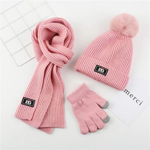 Three-piece Scarf Hat Set Baby Girls Children Beanies Knitted  Hats Kids Winter Warm Wool Crochet Caps hat scarf gloves 