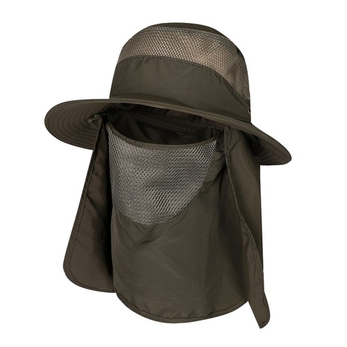 Outdoor 2 IN 1 UV Protection Mesh Bucket Hat For Women Men Wide Brim Breathable Fishing Hiking Sun Hat With Neck Flap