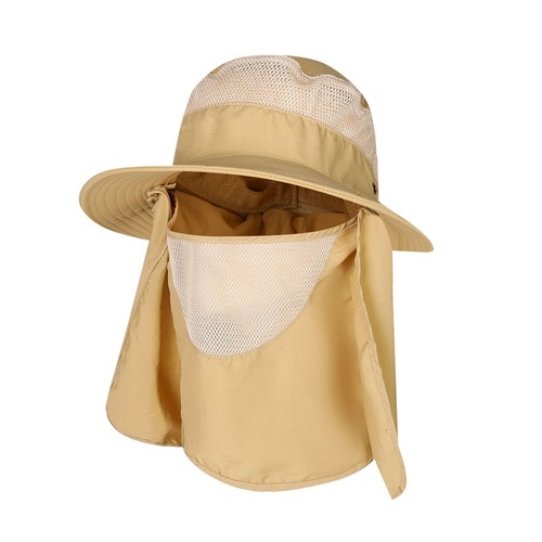 Outdoor 2 IN 1 UV Protection Mesh Bucket Hat For Women Men Wide Brim Breathable Fishing Hiking Sun Hat With Neck Flap