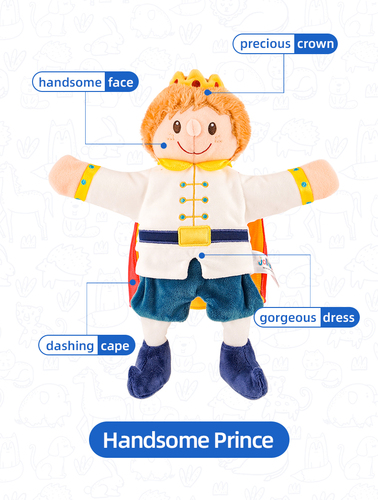 Hot Selling Stuffed Doll Hand Puppet King Queen Prince Princess Characters Plush Finger Puppets