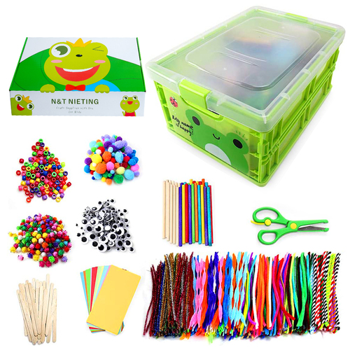 Educational DIY kids Crafts with Pipe Cleaners DIY Kids Arts Crafts Supplies Kit for Kids Colorful Beads and Pompoms Toy