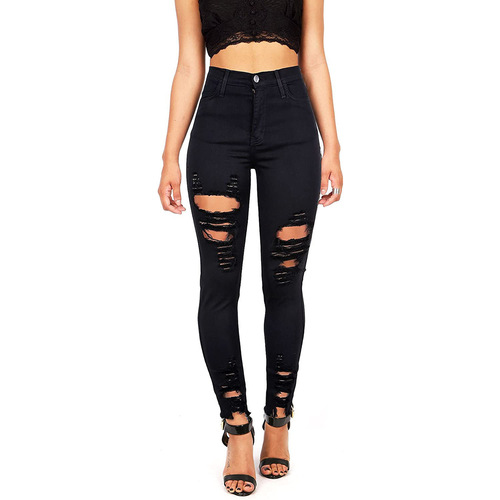 Street Wear Fashion Ripped Women Denim Jeans Slim Fit Design High Stretch Ladies Denim Pants Skinny Jeans For Women