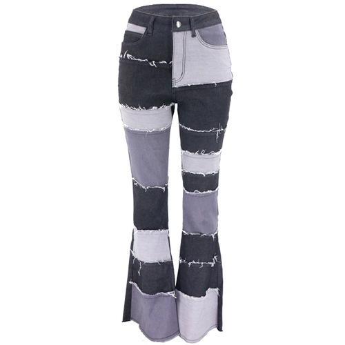 New Fashion Casual Ladies Flare Bell Bottom High Waist Ripped Denim Pants Women Jeans