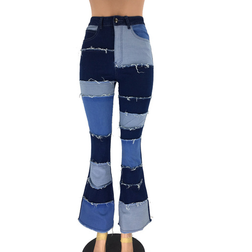 New Fashion Casual Ladies Flare Bell Bottom High Waist Ripped Denim Pants Women Jeans