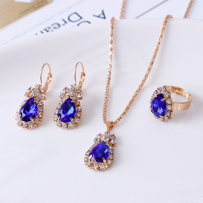 Shimmering Waterdrop Rhinestone Jewelry Set for Women Necklace, Ring, and Earrings Elegant New Fashion Accessories