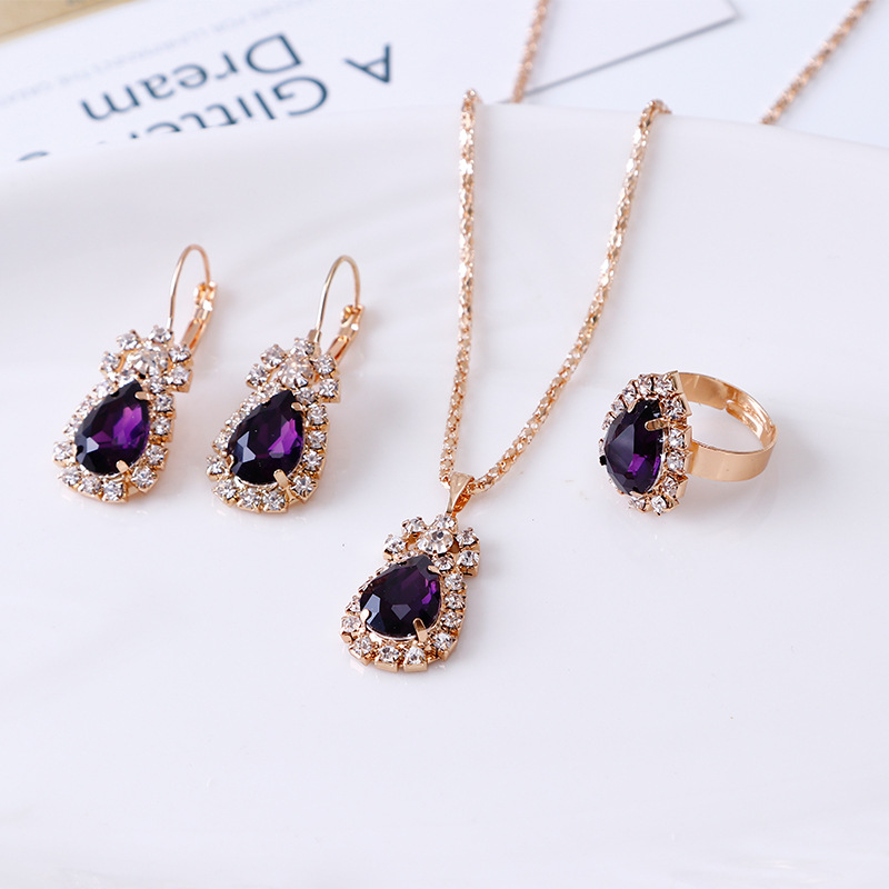 Shimmering Waterdrop Rhinestone Jewelry Set for Women Necklace, Ring, and Earrings Elegant New Fashion Accessories