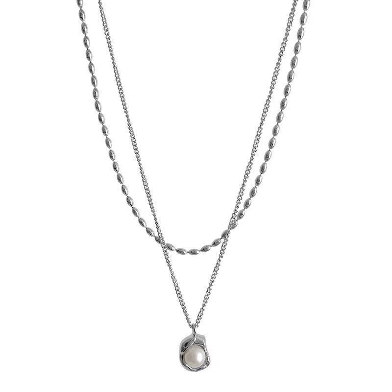 French Retro Double Layer Pearl Necklace Sea Inspired, Simple Design with Temperament for a Chic