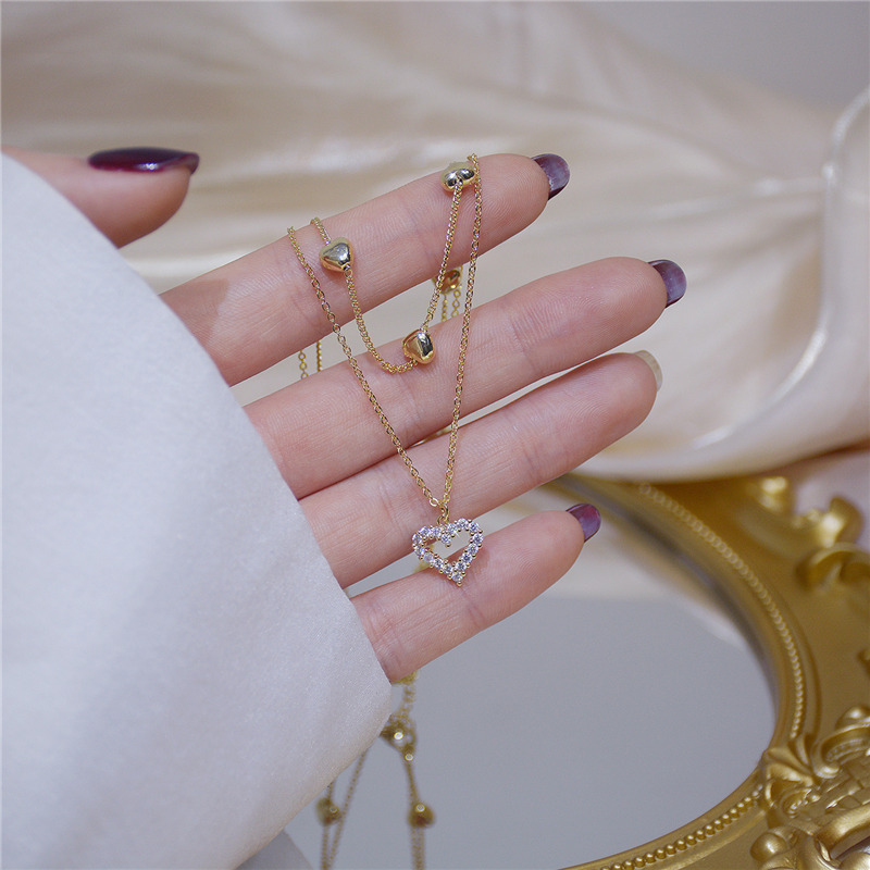  Dual Layer Heart Pendant Necklace, Unique Design, Chic Temperament