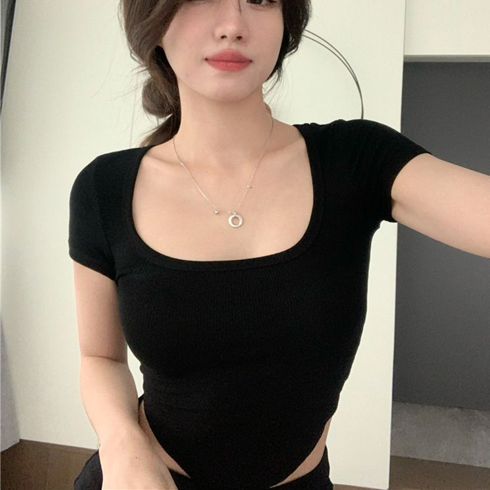 Women’s Summer Crop Tops, Solid Color Short Sleeve Simple Plain T-Shirts