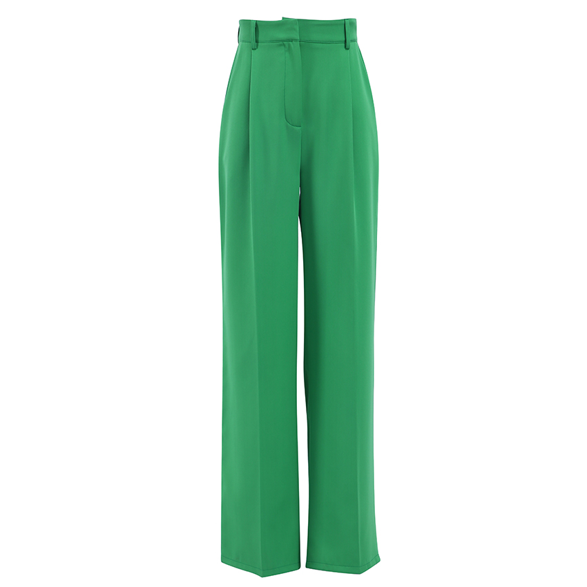 Spring Women’s Green High Waist Loose Wide Leg Pants Ladies Casual Suit Trousers