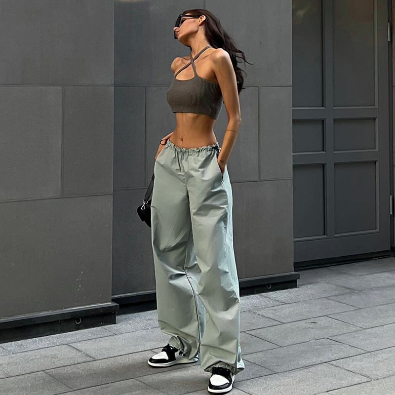 Enyami Y2K Fashion Chic Gray Jogging Bottom Streetwear Women Sport Parachute Sweatpants Low Waist Ladies Trousers Cargo 