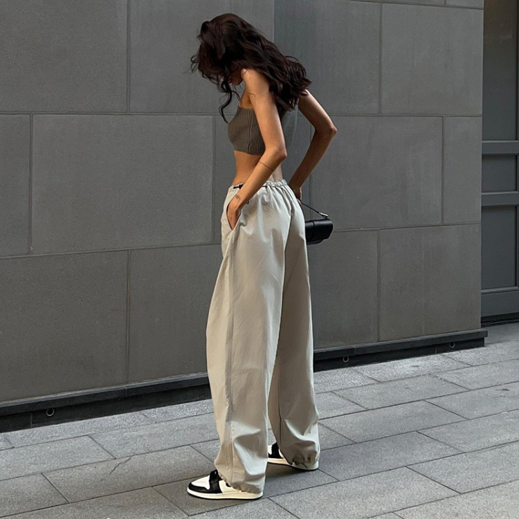 Enyami Y2K Fashion Chic Gray Jogging Bottom Streetwear Women Sport Parachute Sweatpants Low Waist Ladies Trousers Cargo 