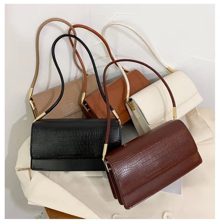 Chic Designer PU Leather Handbags for Women Retro Alligator Pattern Shoulder Bag, Fashion Underarm Bag