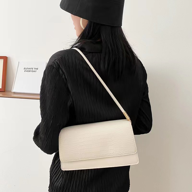 Chic Designer PU Leather Handbags for Women Retro Alligator Pattern Shoulder Bag, Fashion Underarm Bag