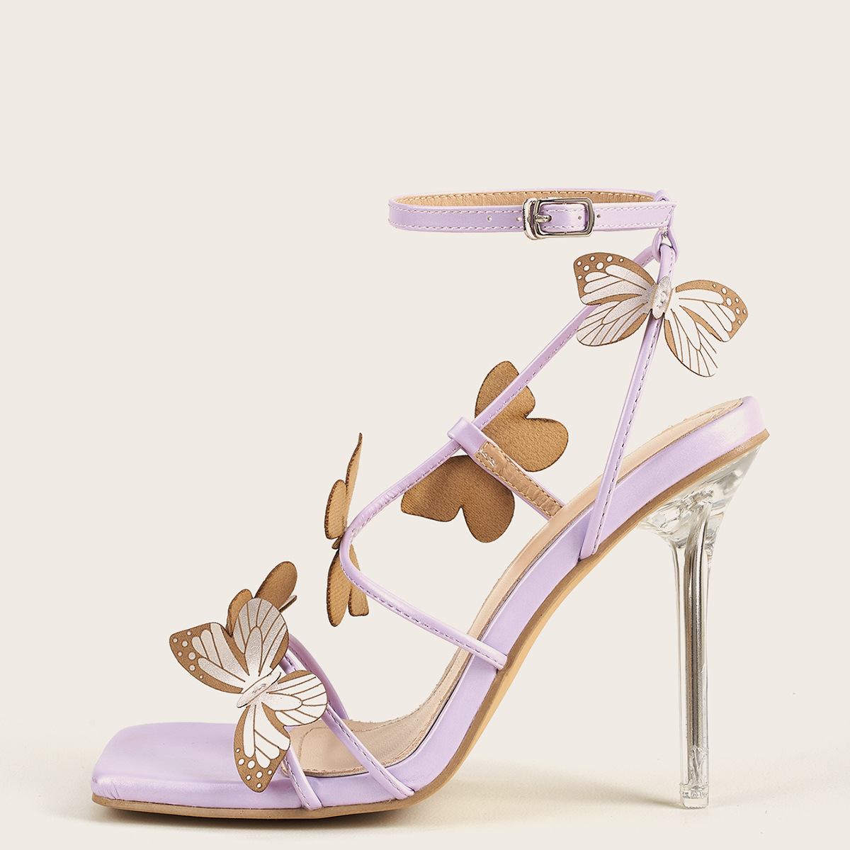 Ladies Hollow Out Butterfly Buckle Strap Shoes Ankel-Strp Heels Crystal Heel Stiletto Sandals Crystal High Heels