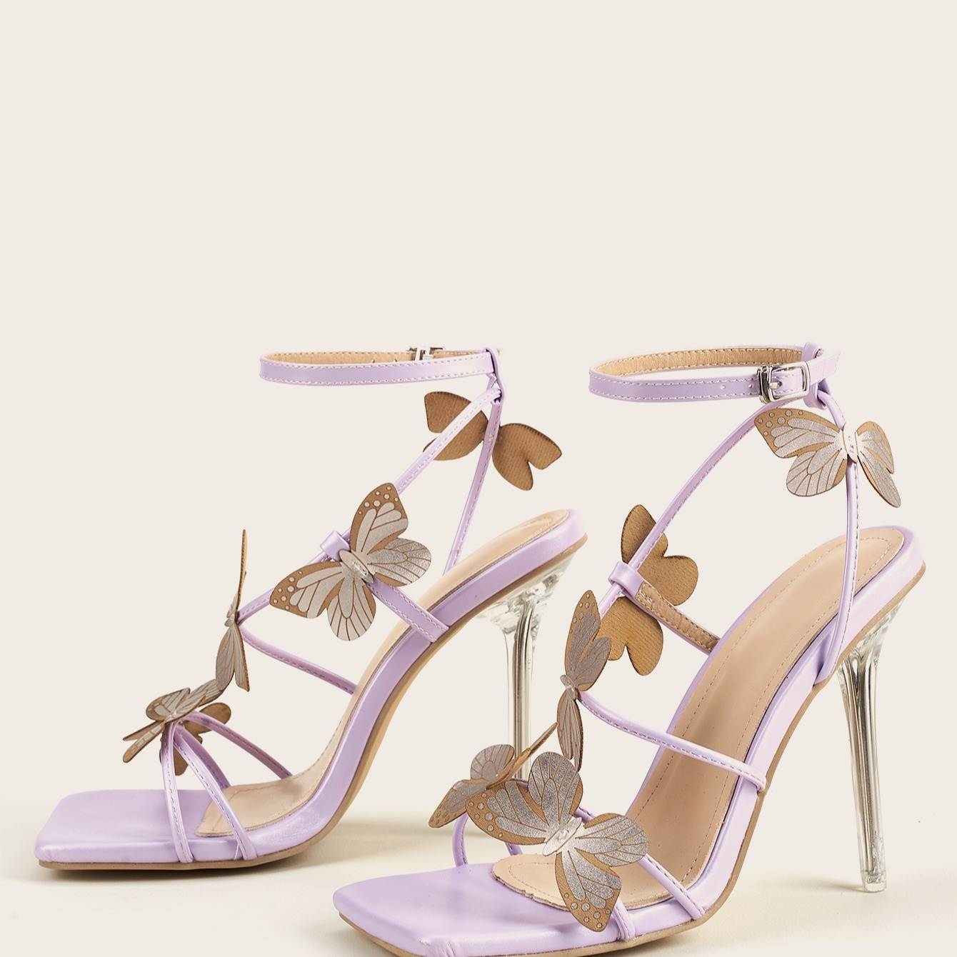 Ladies Hollow Out Butterfly Buckle Strap Shoes Ankel-Strp Heels Crystal Heel Stiletto Sandals Crystal High Heels