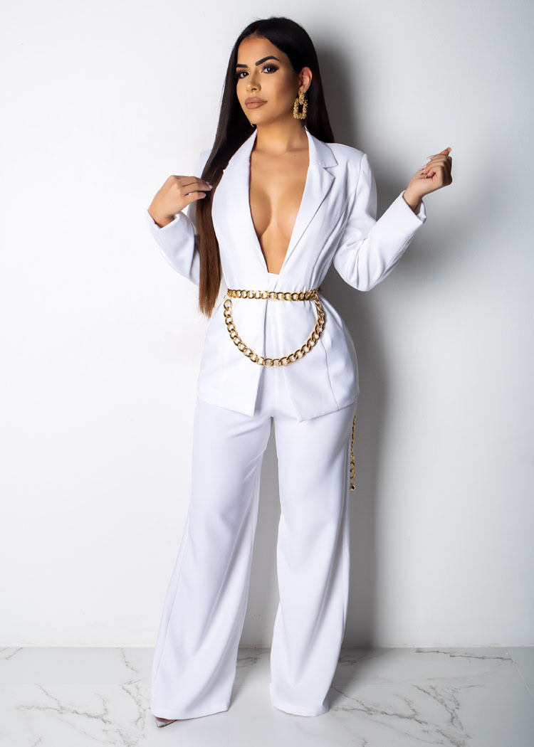 R21072S Pure Color Loose Waistband Two Piece Set Women'S Office Formal Suits & Tuxedo