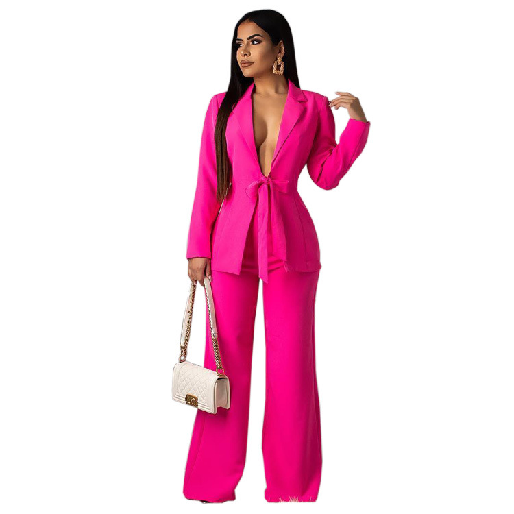 R21072S Pure Color Loose Waistband Two Piece Set Women'S Office Formal Suits & Tuxedo