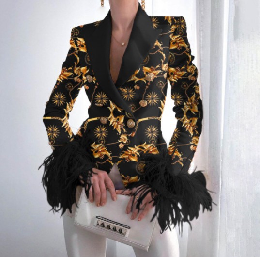 Spring 2022 new design women's suits slim printed  jacket party club fashion coat