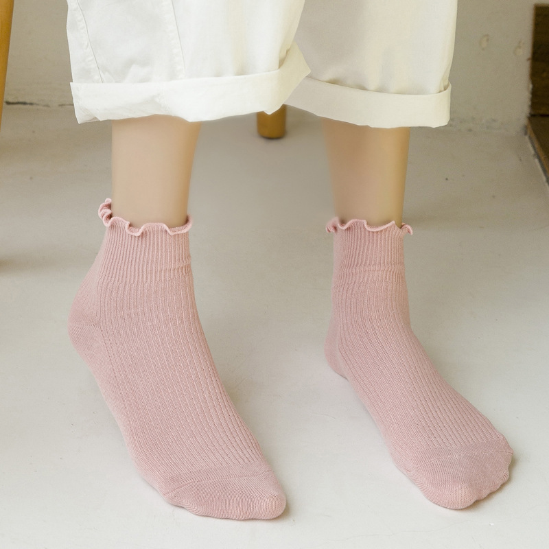 Harajuku Style Thin Cotton Socks Solid Color, Socks for Women & Girls (10 Pieces )