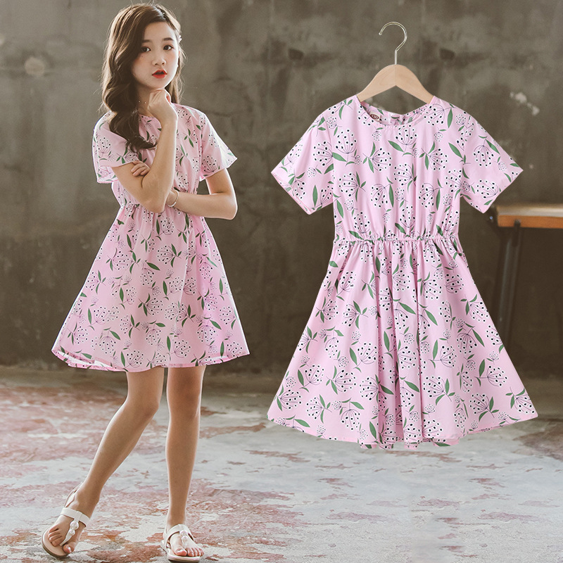 Girls' summer dresses Girls' Printed with Ruffle Trimmed Straps Dress Princess dress for girls