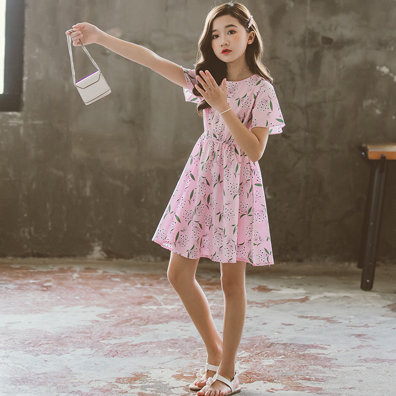 Girls' summer dresses Girls' Printed with Ruffle Trimmed Straps Dress Princess dress for girls