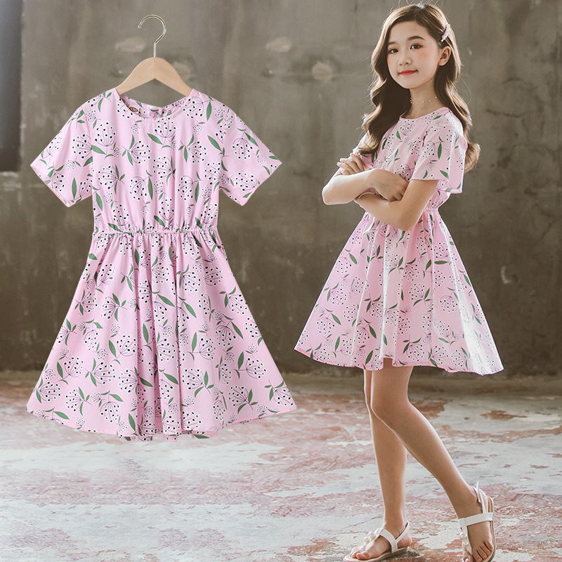 Girls' summer dresses Girls' Printed with Ruffle Trimmed Straps Dress Princess dress for girls