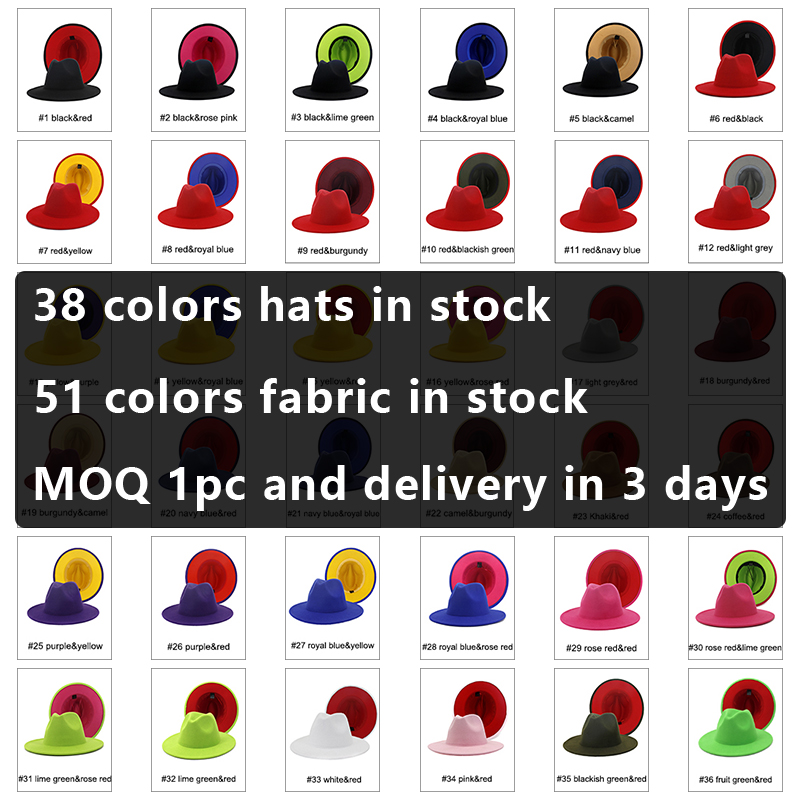  2022 Wide Brim Fedora For Women Man Plain Wool Band Felt Leopard Two Tone Fedora Hats With   2 Color