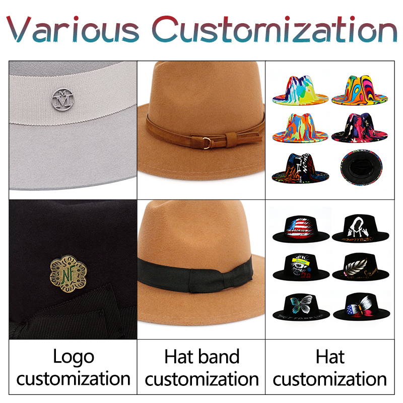  2022 Wide Brim Fedora For Women Man Plain Wool Band Felt Leopard Two Tone Fedora Hats With   2 Color