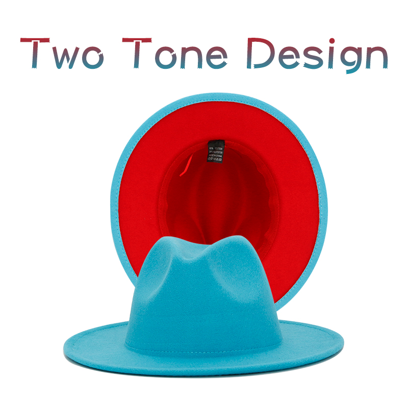  2022 Wide Brim Fedora For Women Man Plain Wool Band Felt Leopard Two Tone Fedora Hats With   2 Color