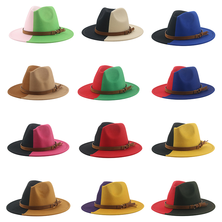 Fashionable Women Classic Wool Fedora Hat With Belt Buckle Felt Wide Brim