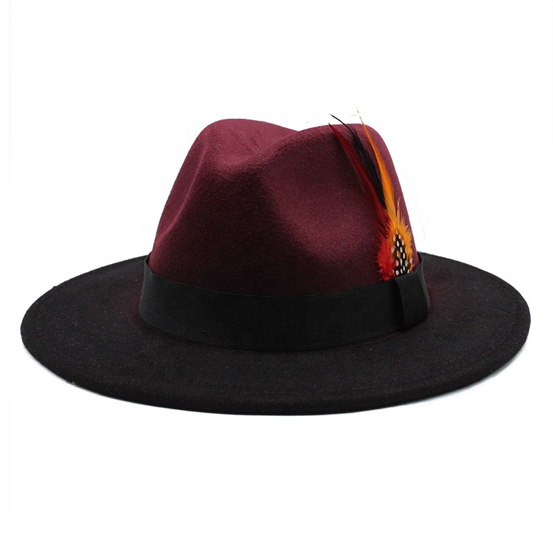 Dropshipping New color matching gradient feather jazz hat men and women outdoor shade woolen hat Fedora Hats