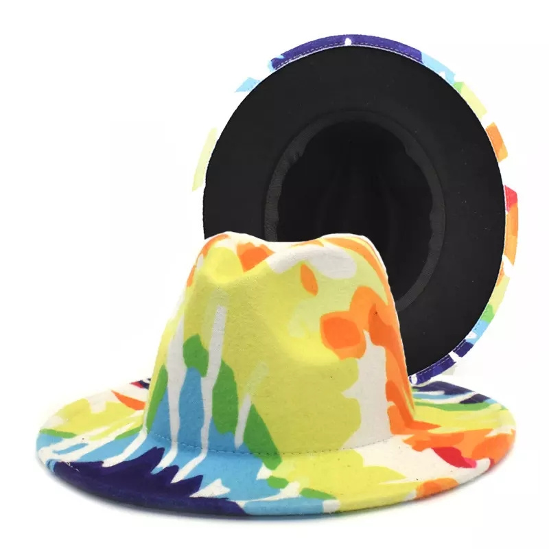 New style digital printing women fedora hat travel sunscreen colorful print Felt Hats